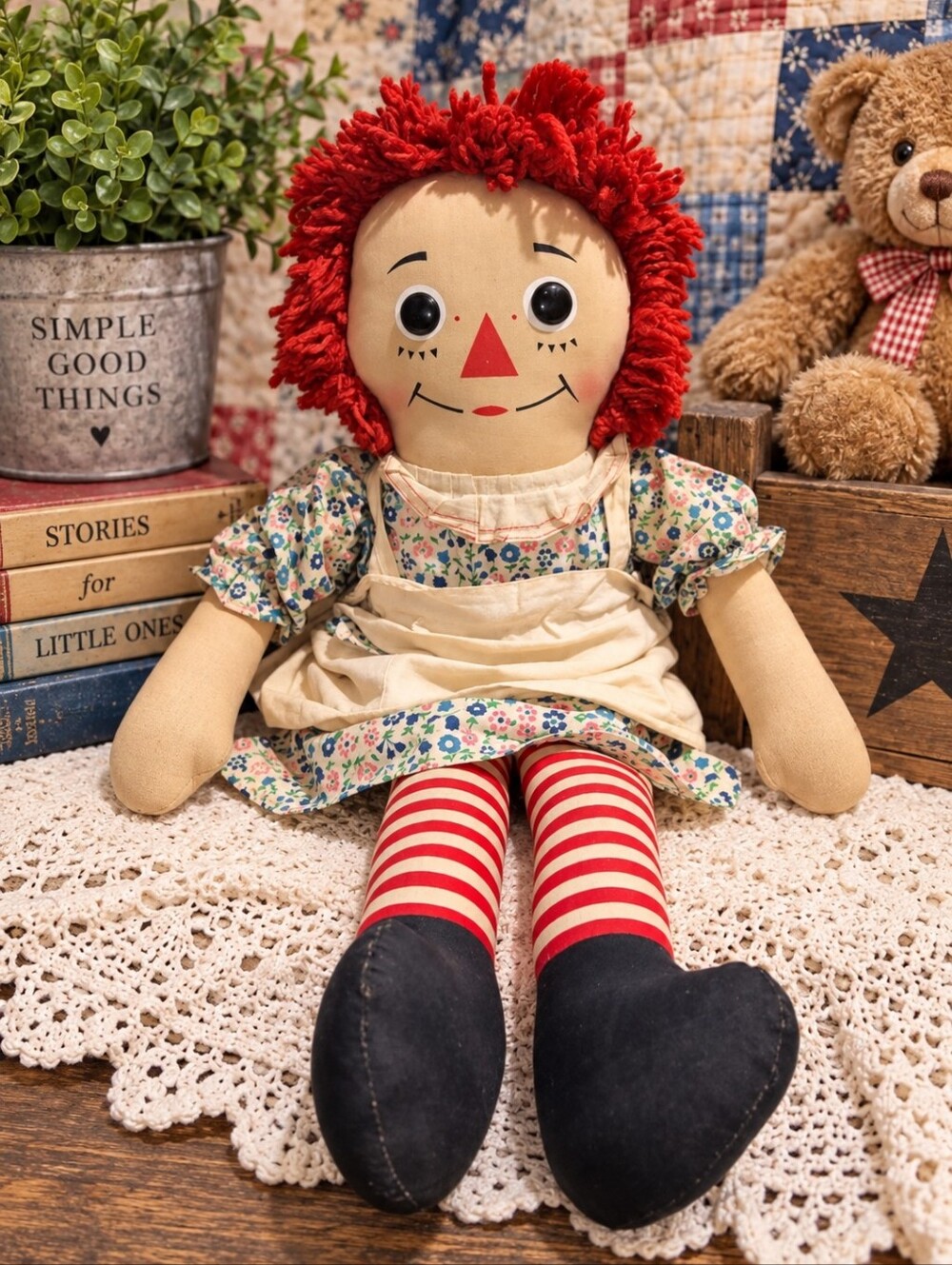 Vintage Knickerbocker Raggedy Ann 16” Doll Original Outfit Taiwan